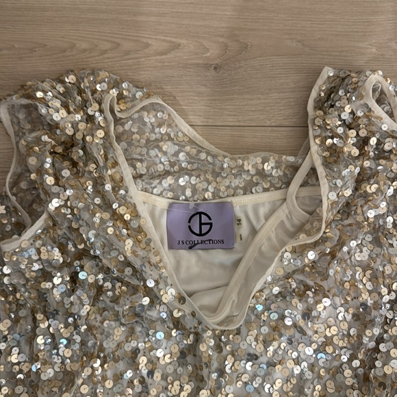 JS Collections Glittering Gown in Silver and Cream - Picture 3 of 3